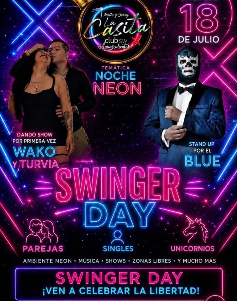 noche neon festejando el swinger day