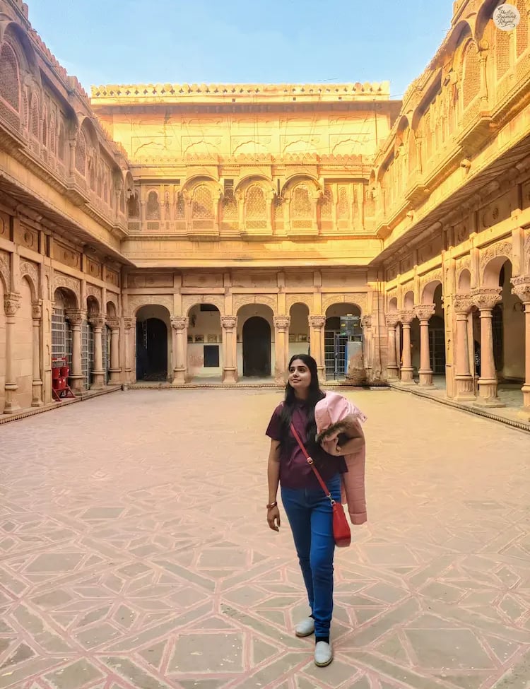 Open courtyard showcasing the calm beauty of Chandra Mahal in Bikaner