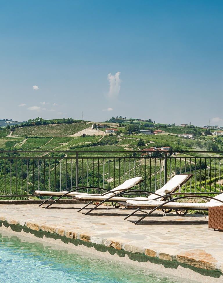 foto real estate esterna piscina colline piemontesi, langhe