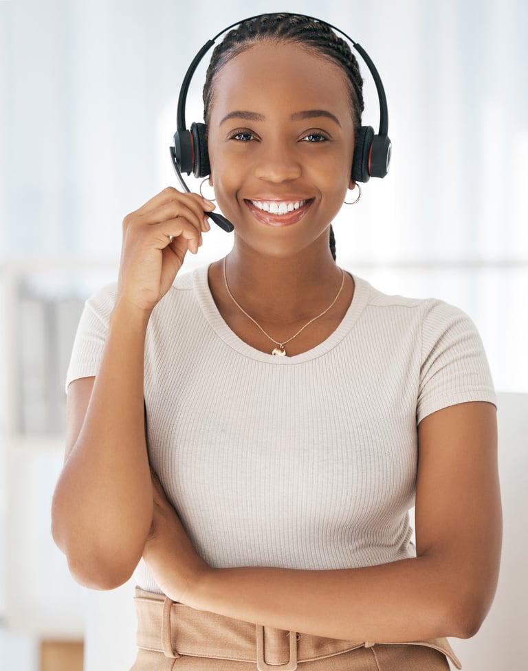a woman in a headset with a headset and a headset