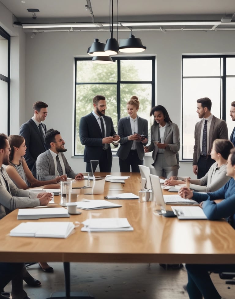 a man and a woman sitting at a table looking at a laptop