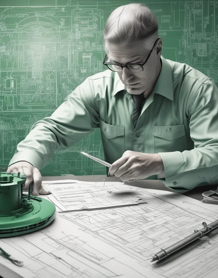 A sleek industrial transformer unit illuminated with steel-green lighting against a dark, textured background.