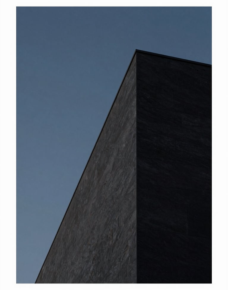 A sharp architectural corner slicing through a midnight slate sky, clean geometric lines, professional and artistic photography style.