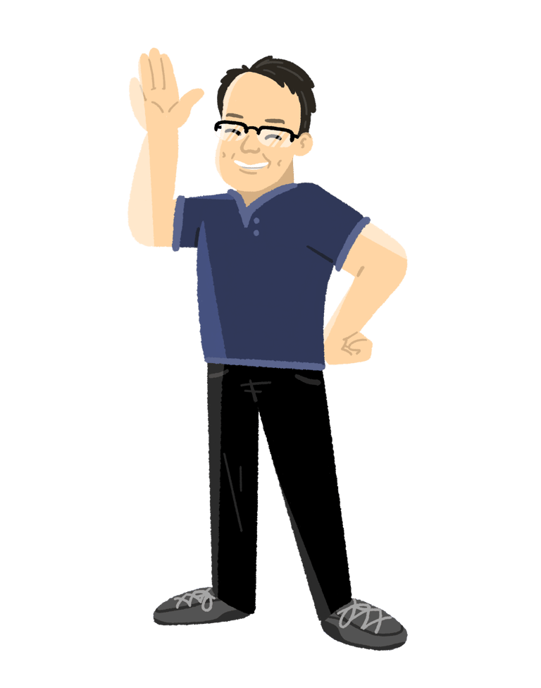 a man in a blue shirt is holding a box of pizza