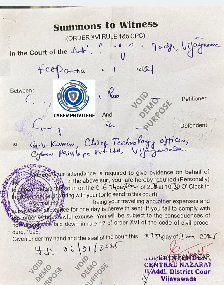 Witness 65b electronic evidence court advocate lawyers cyber privilege 8977308555