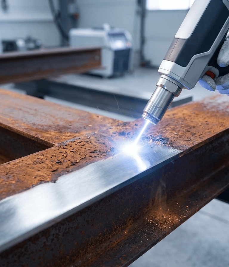 ozsdás és tisztított fém alkatrész összehasonlítása lézeres kezelés után