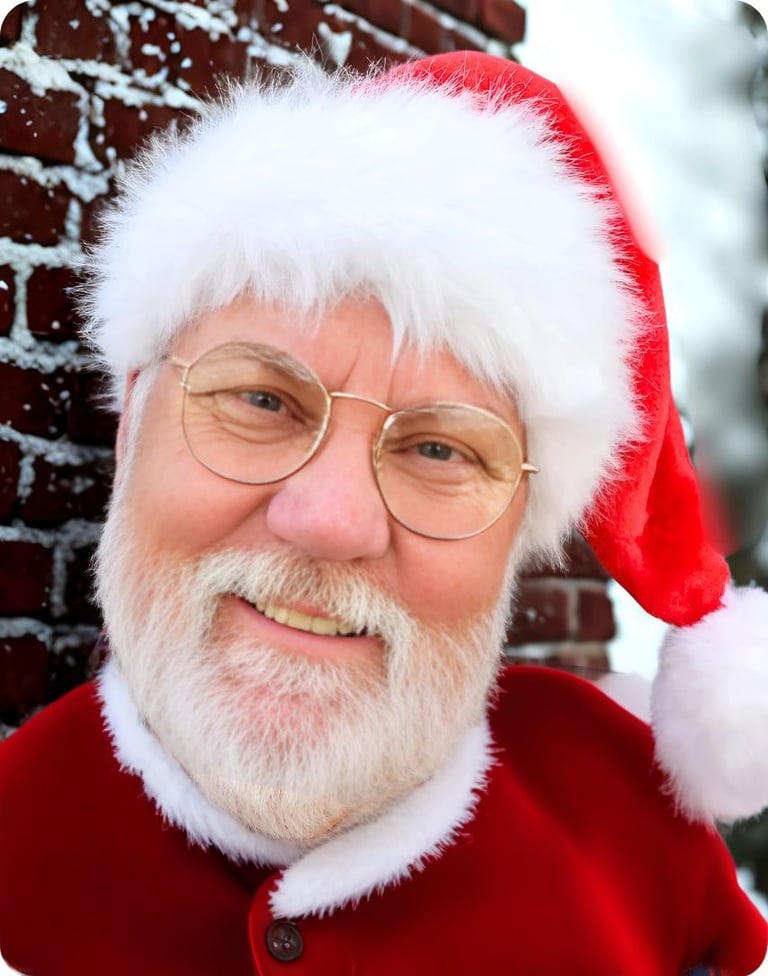 Santa Meik in a santa claus costume with a santa clause hat