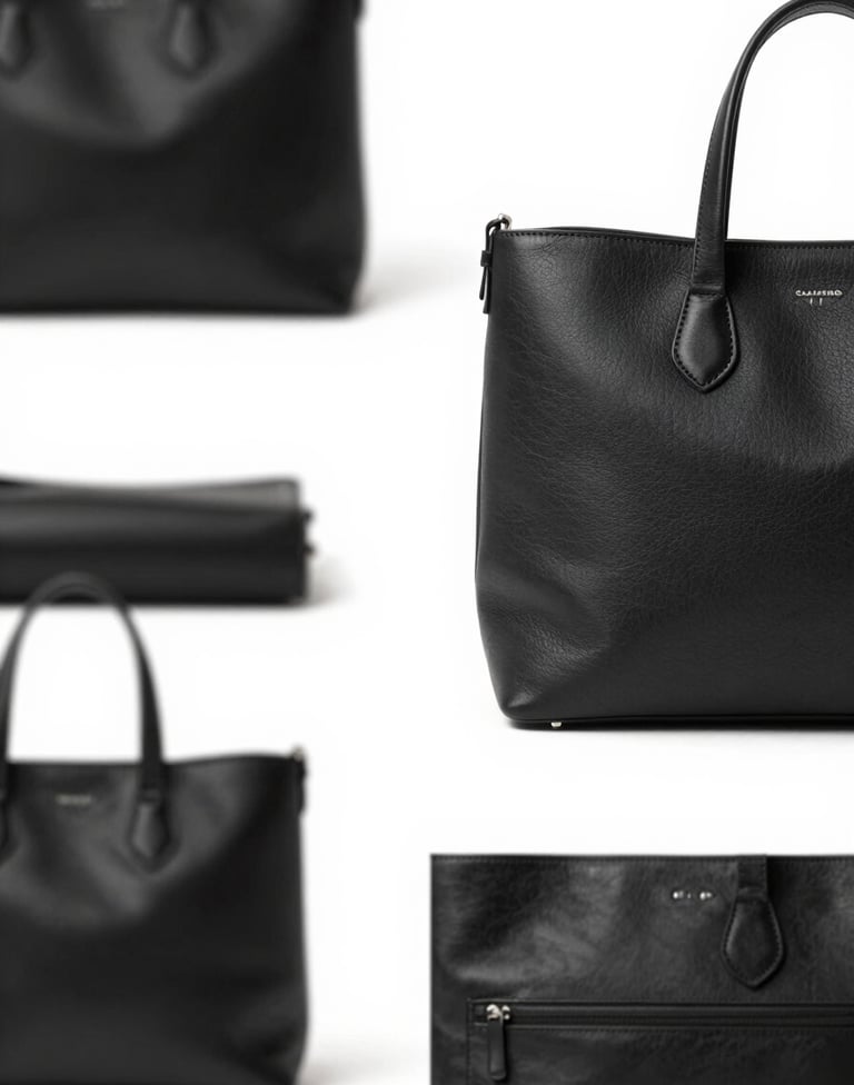 A minimalist composition of high-fashion leather accessories in shades of #333333 against a clean background, highlighting the artistic craftsmanship and modern design ethos.