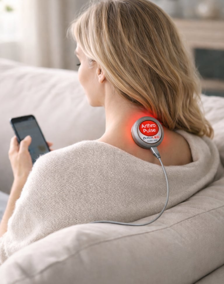 BoboLED reliée à son câble posée ou en massge. Tensions douleurs