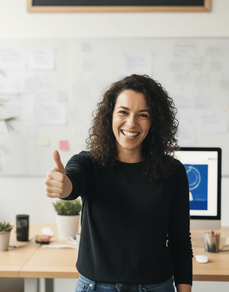 yana - seo specialist steekt duim op 