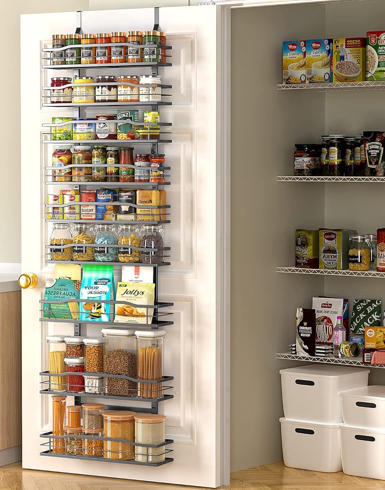a pantry door with a pantry door open