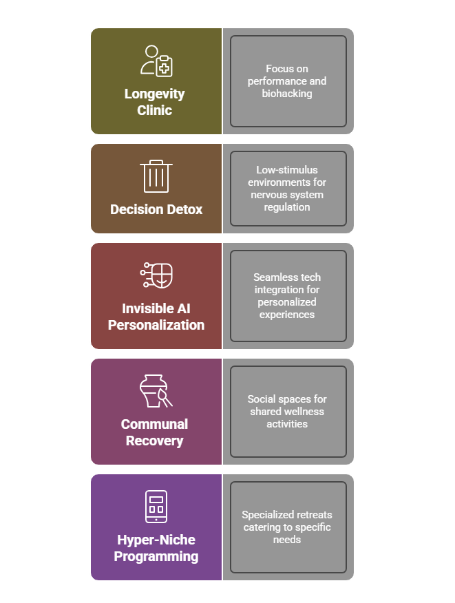 Infographic showing 5 luxury wellness trends for 2026 hotels and resorts