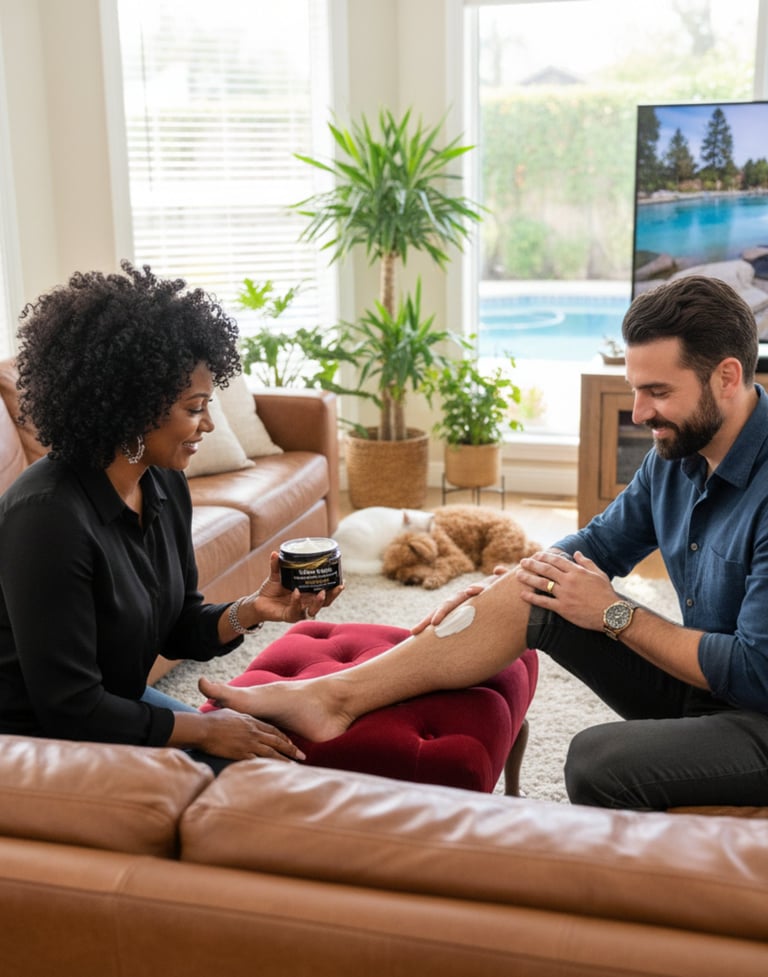 an interracial couple at home using back2naturalness tallow cream