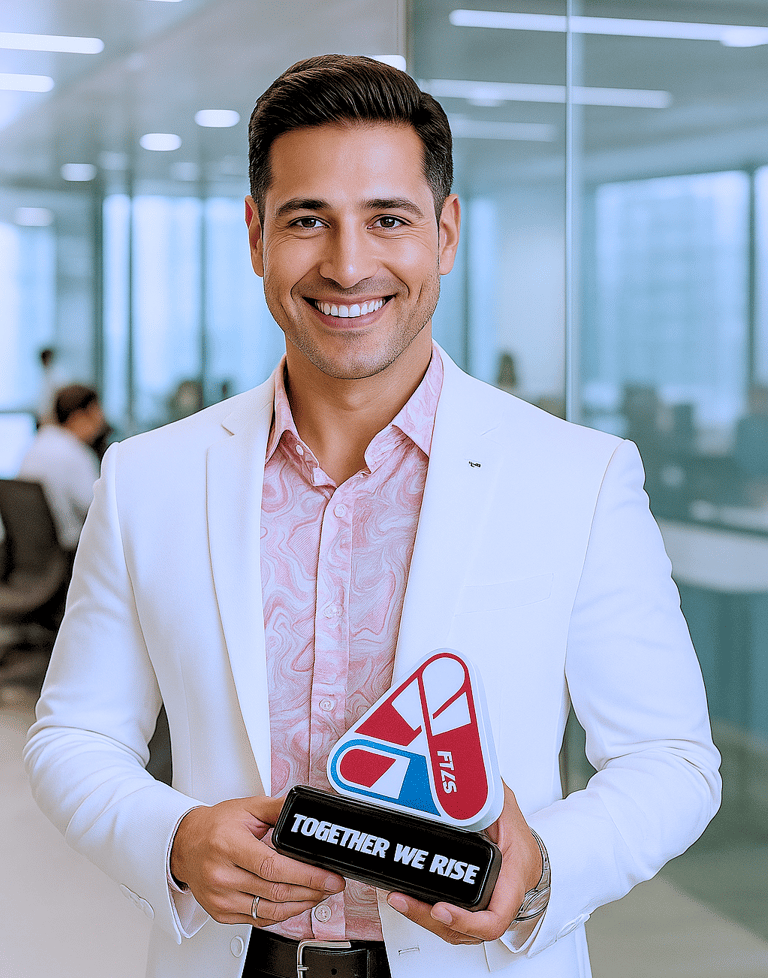 Strio Healthcare CEO Mr.Shibam Biswas standing in office with a memento of the company