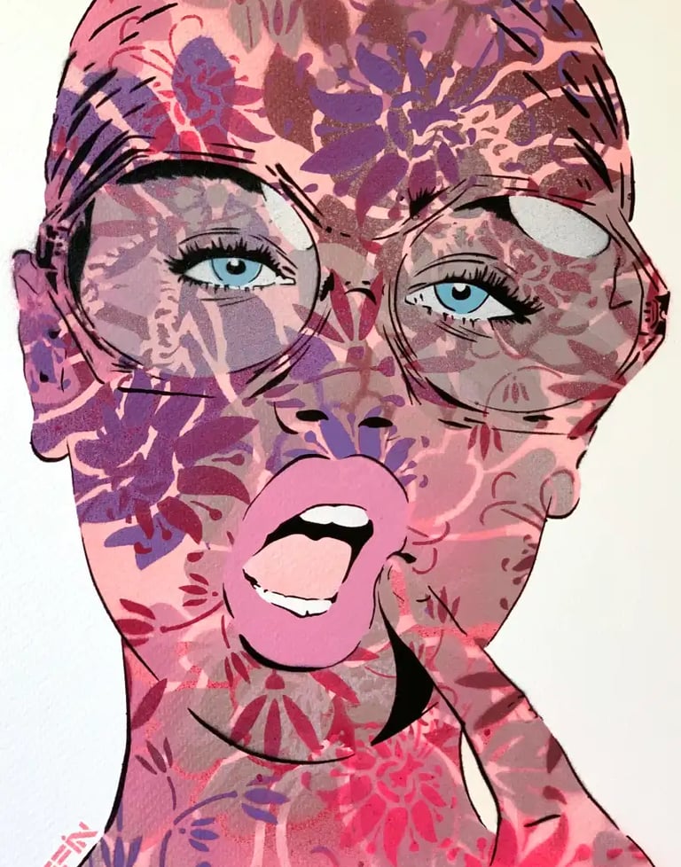 Efin art womans portrait pink