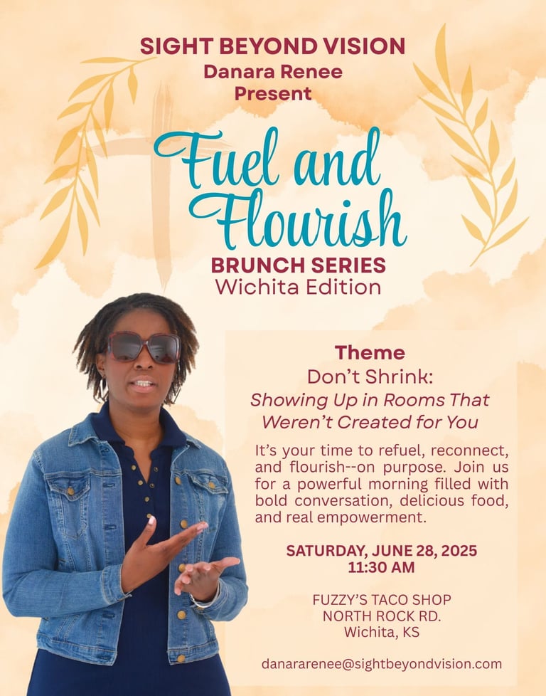 Advertisement featuring a woman with eyewear and jean jacket speaking