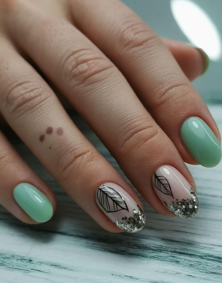 Modern French manicure with deep navy blue tips and a full glitter accent nail – elegant and trendy