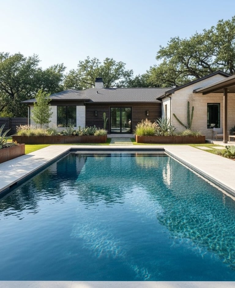 Residential pool cleaning service in Round Rock, TX showing swim ready water