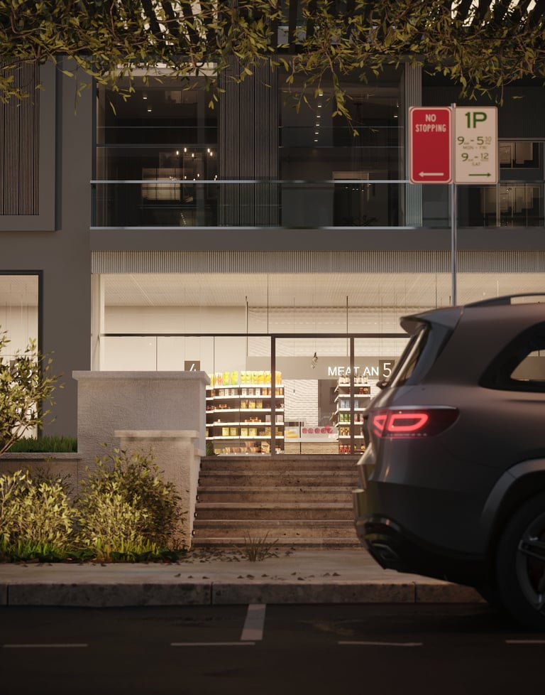 a car parked in front of a building