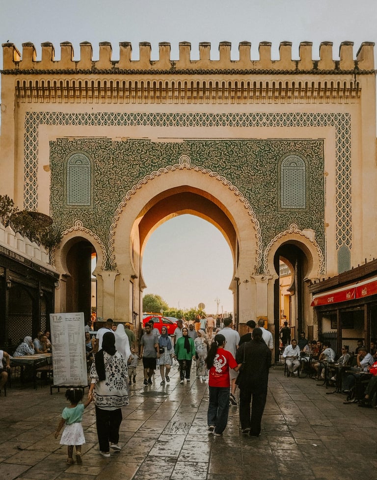 Morocco imperial city gate with traditional architecture and historic medina entrance
