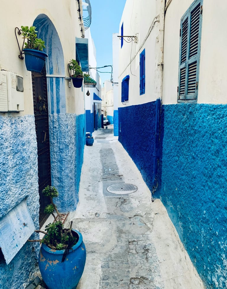 Blue street in Chefchaouen Morocco traditional blue medina alley