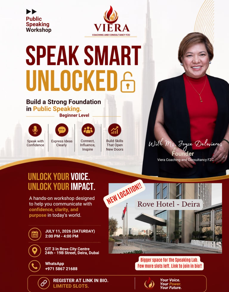 Workshop on public speaking by Joyce Delovieres Viera Coaching Dubai