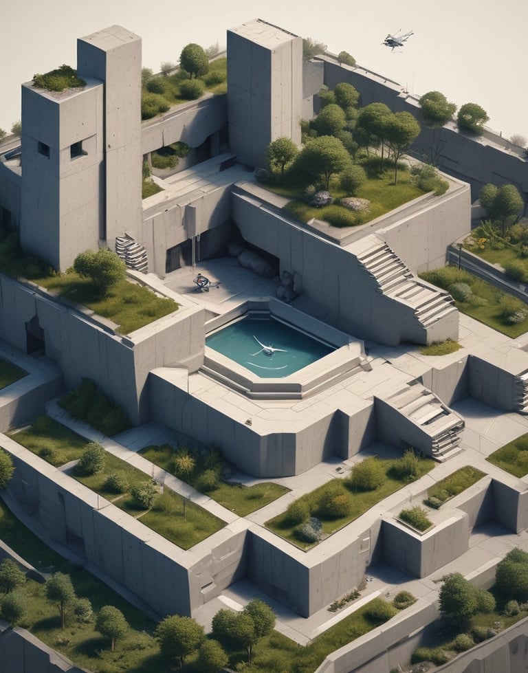 a building with a helicopter flying over a city