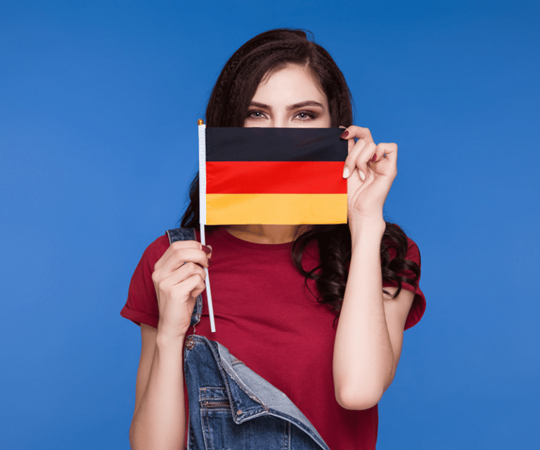beautiful girl hold Germany flag