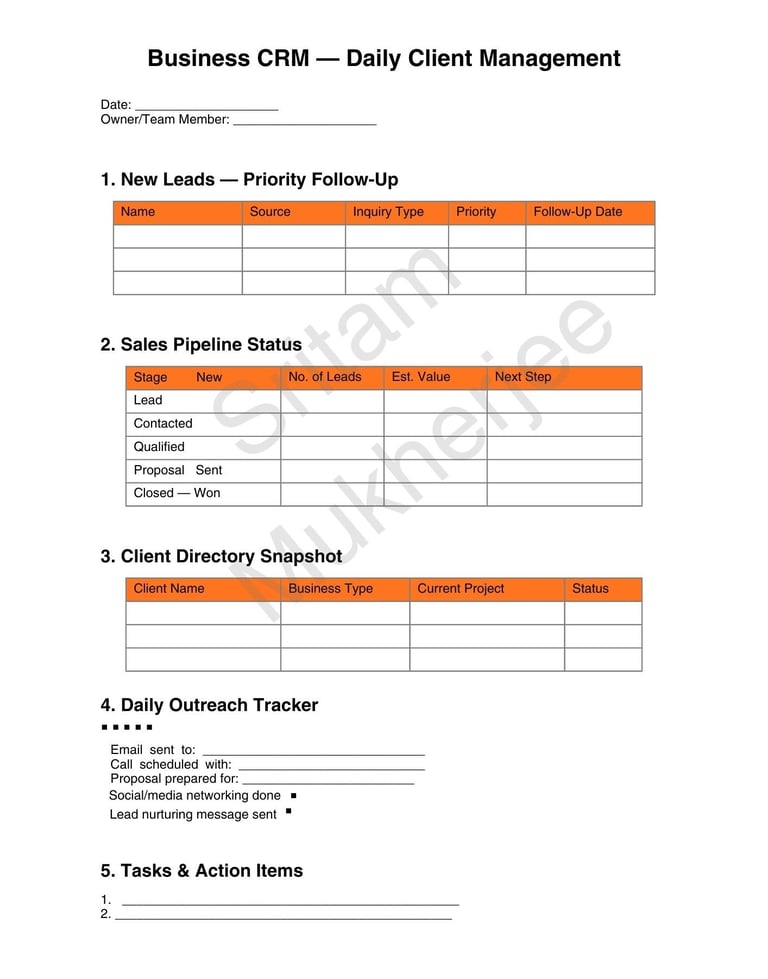 Business CRM daily planner design