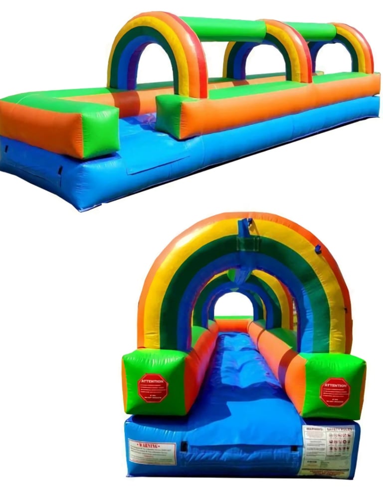 ONE LANE SLIP-N-SLIDE WITH FREE BUBBLE MACHINE. 44Lx16Wx8H.. Bookings 832-216-8423