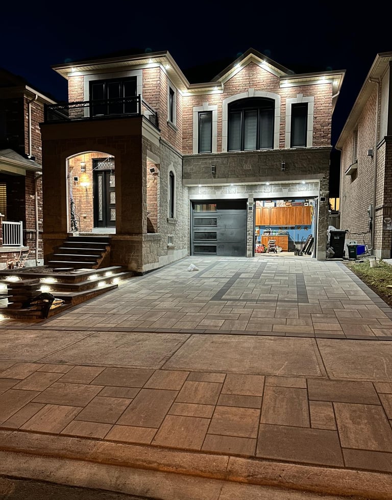 Residential driveway hardscaping in the Greater Toronto Area with interlocking stone design by Renew