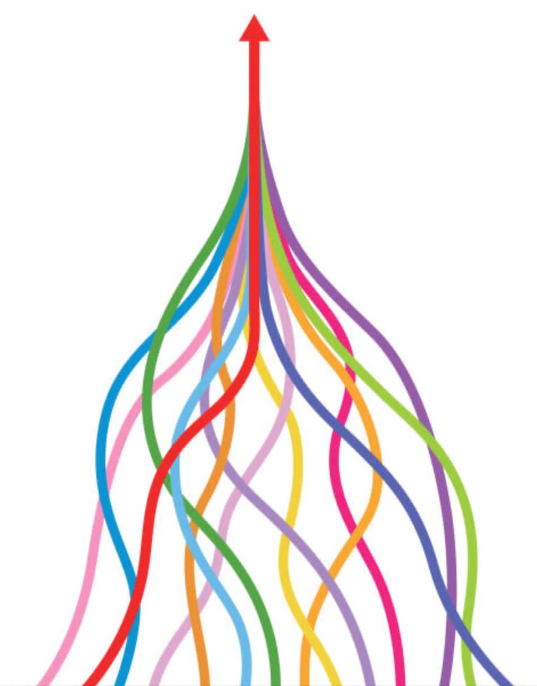 illustration of lines coming together to form one direction