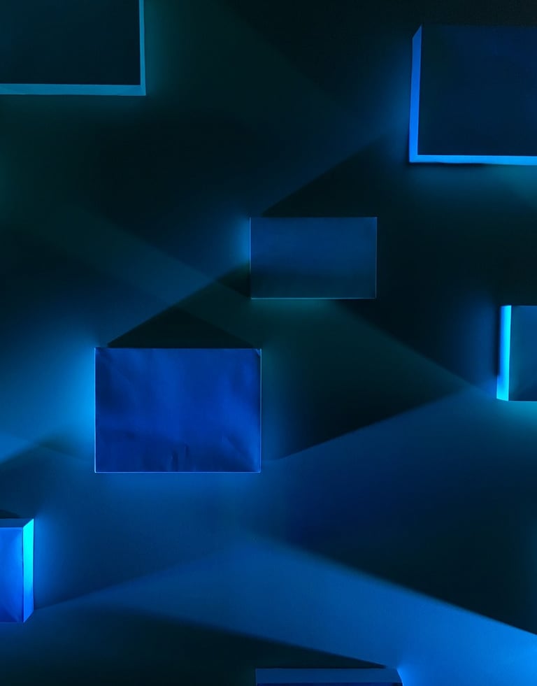 Cube en relief sur un fond noir et bleu
