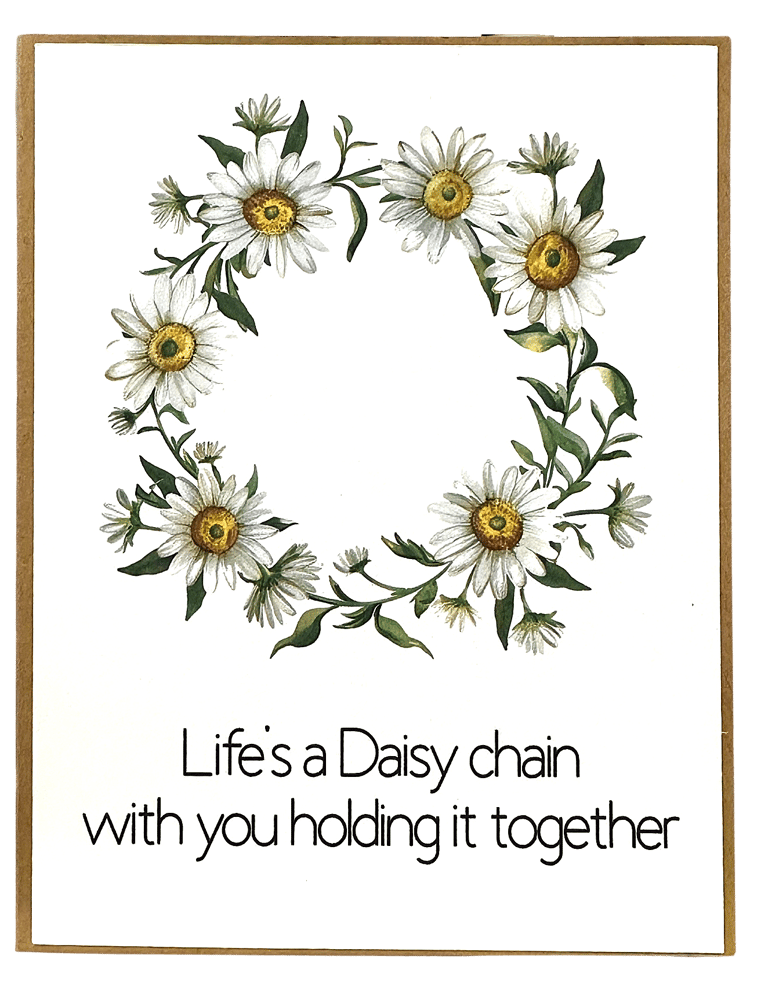 Handmade blank card with a wreath of daisies.