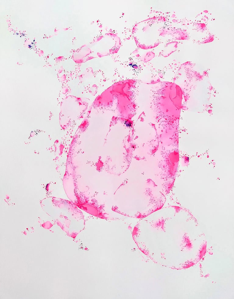 Peinture abstraite rose fluo cellules de vie