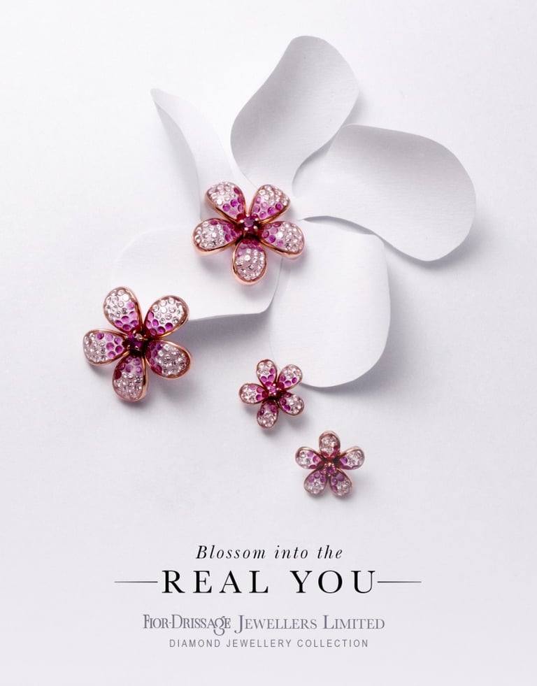 a pair of pink flower shaped ear studs with a white background