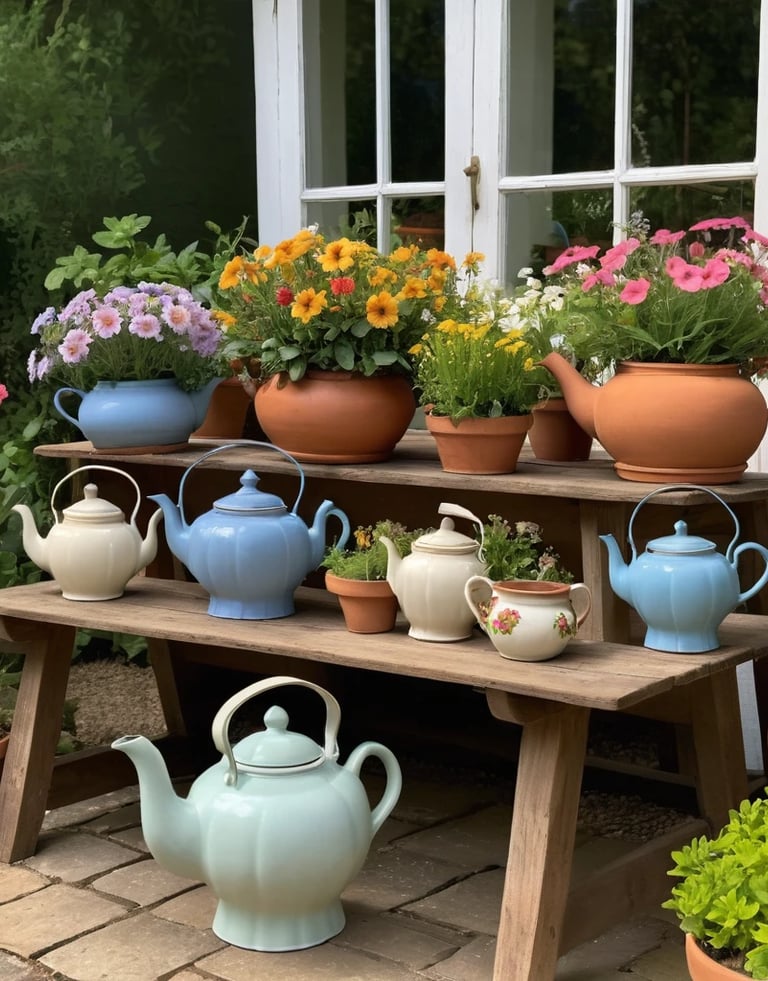 Vintage Teapot Vase Decoration, Flower Centrepiece, For Birthday or Garden Party, Baby Shower, Weddi