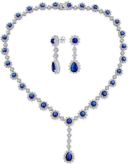 Bridal Jewelry Set Oval Crown Halo Statement Necklace & Chandelier Earrings with AAA Cubic Zirconia CZ 