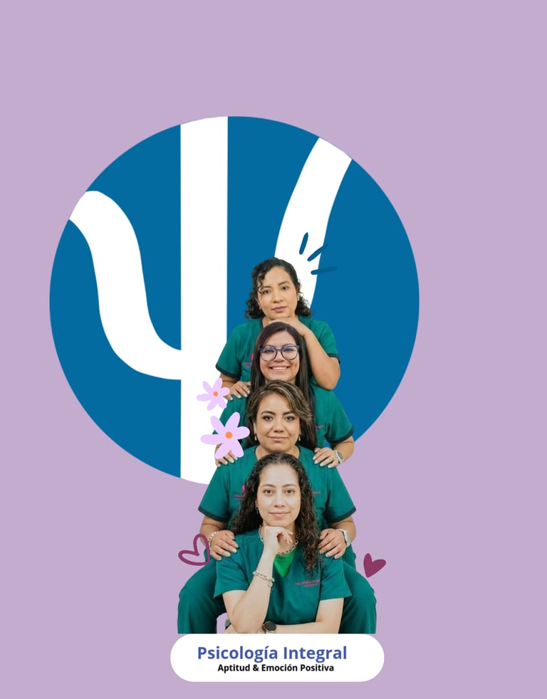Four female mental health professionals in green scrubs posing in front of a blue psychology symbol logo.