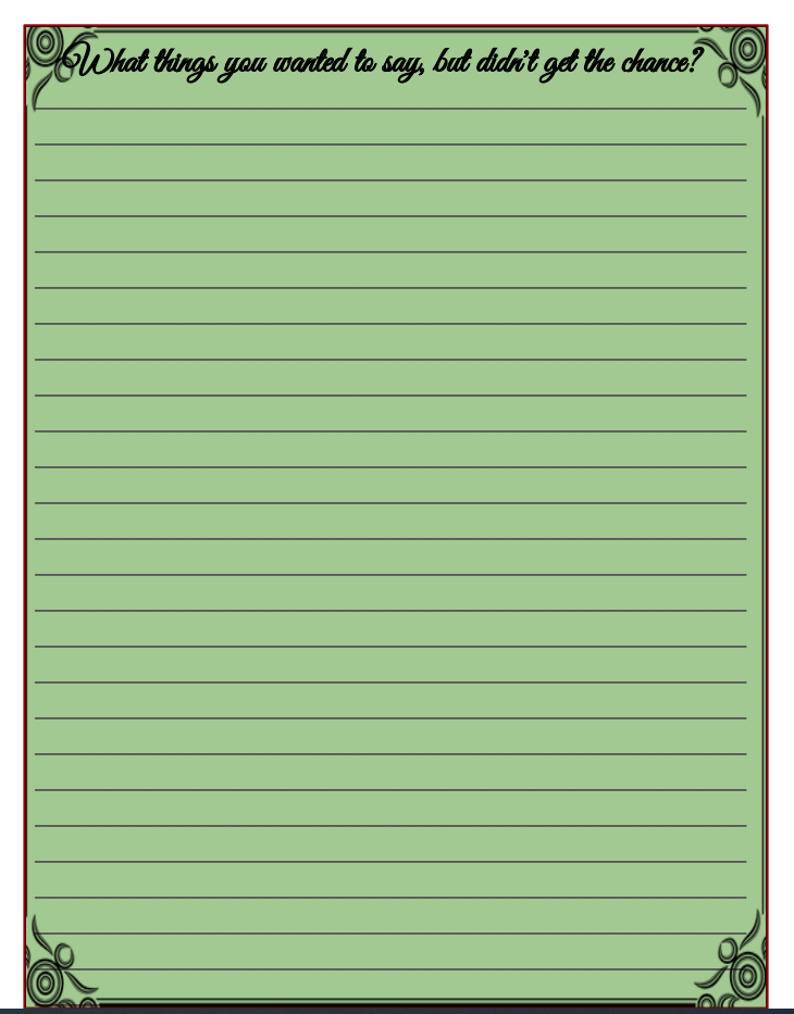 Journal Page with space to write about things you couldn't say