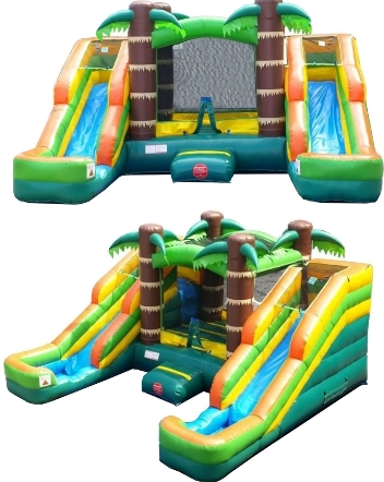 TROPICAL DOUBLE SLIDE COMBO. DRY, WET WITH POOLS OR BALL PITS. 24Wx19Lx13H. Bookings 832-216-8423