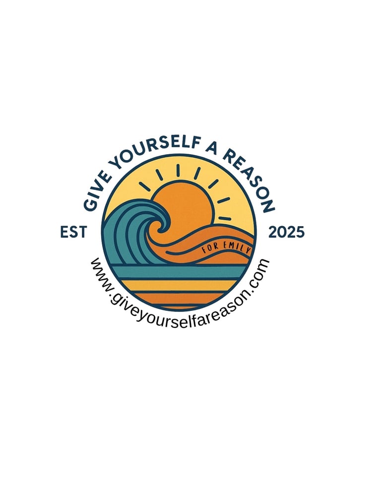 Give Yourself a Reason 2025 logo featuring a sunset, ocean wave, and the phrase 'For Emily' within