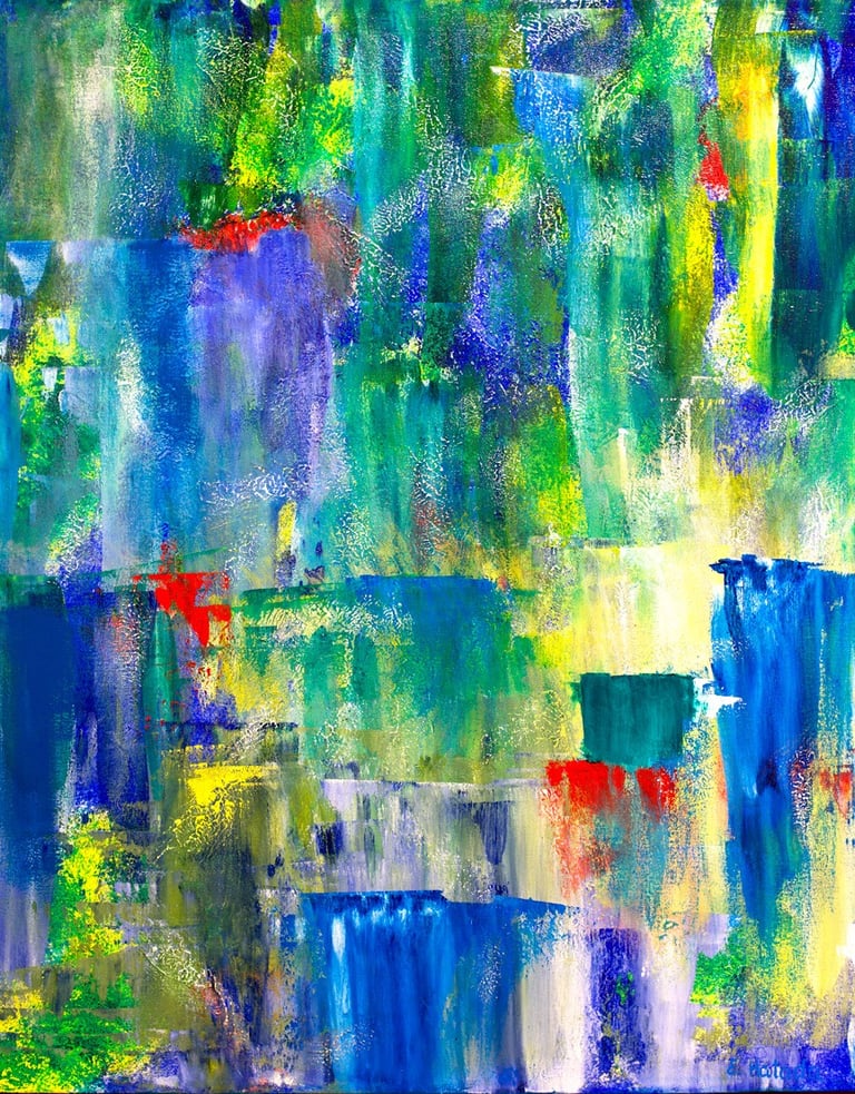 Acrylic painting of waterfalls in different dimensions