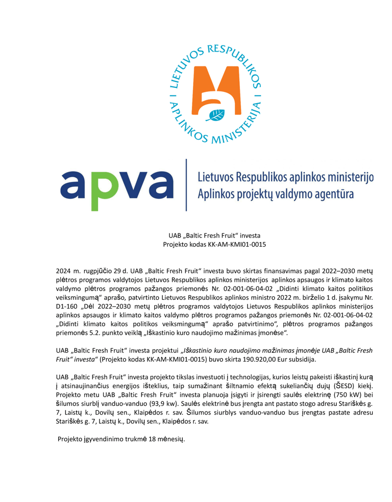 apva, Lietuvos Respublikos aplinkos ministerijos Aplinkos projektų valdymo agentūra, dokumentas