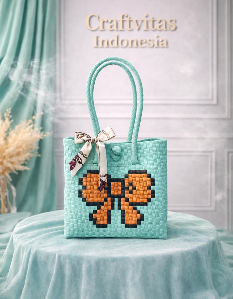 Tas anyaman karakter kupu-kupu hijau mint handmade ramah lingkungan
