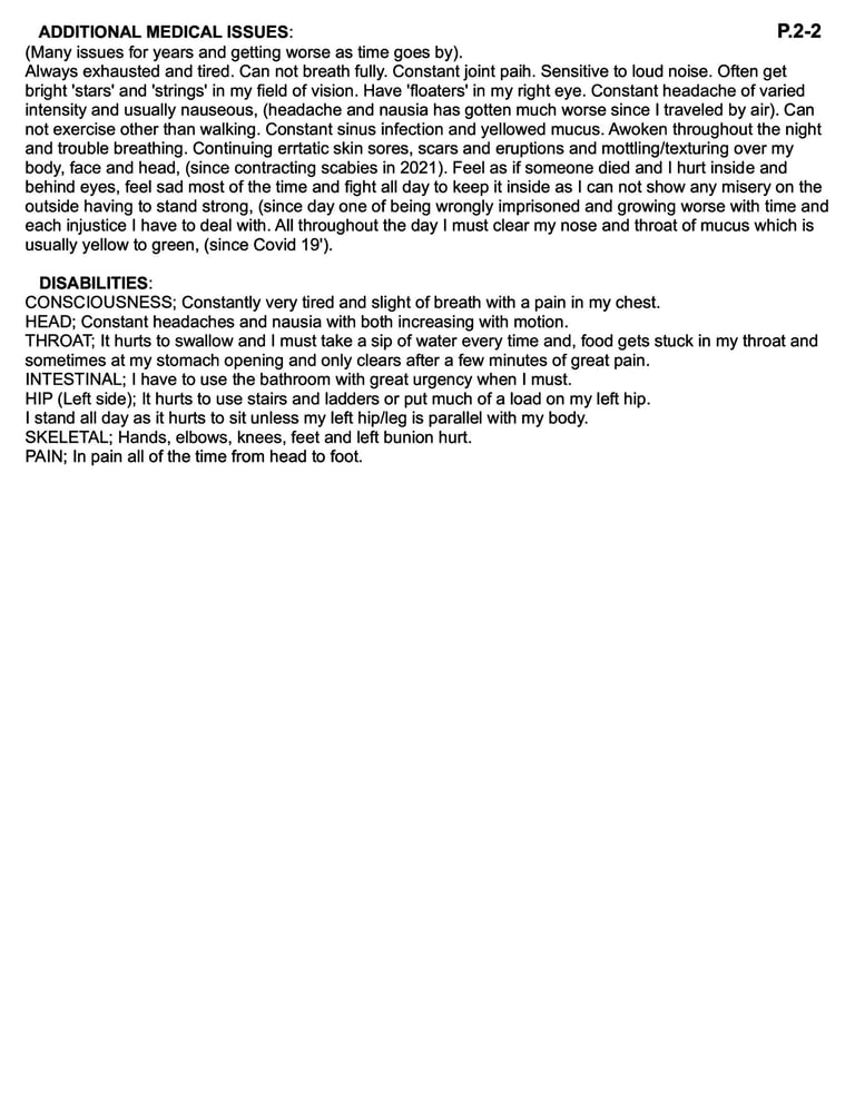 william edward piers medical issues from being wrongly imprisoned for 25 plus years. page 2 of 2..