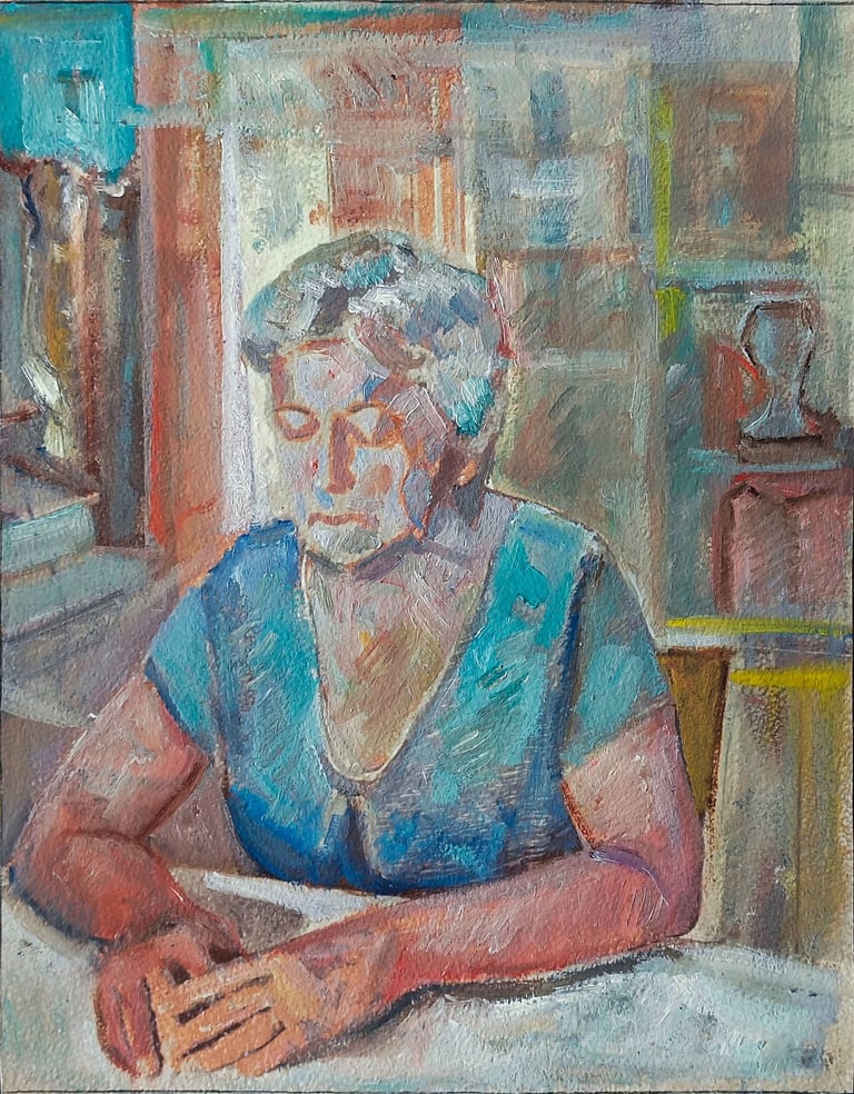 Mari Luz en trance, óleo sobre papel Arches del artista pintor Argi Girón. Portrait, Arches, artist