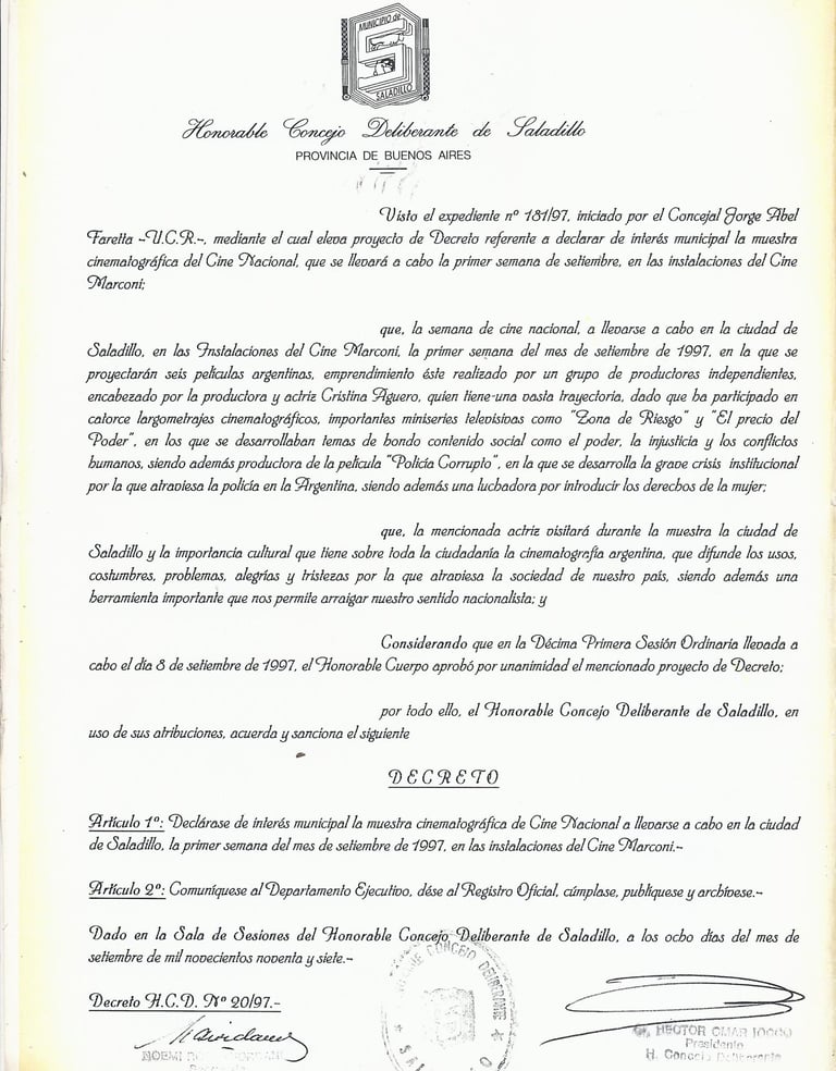 Decreto Honorable Consejo Deliberante de la Ciudad de Saladillo - Bs. As.