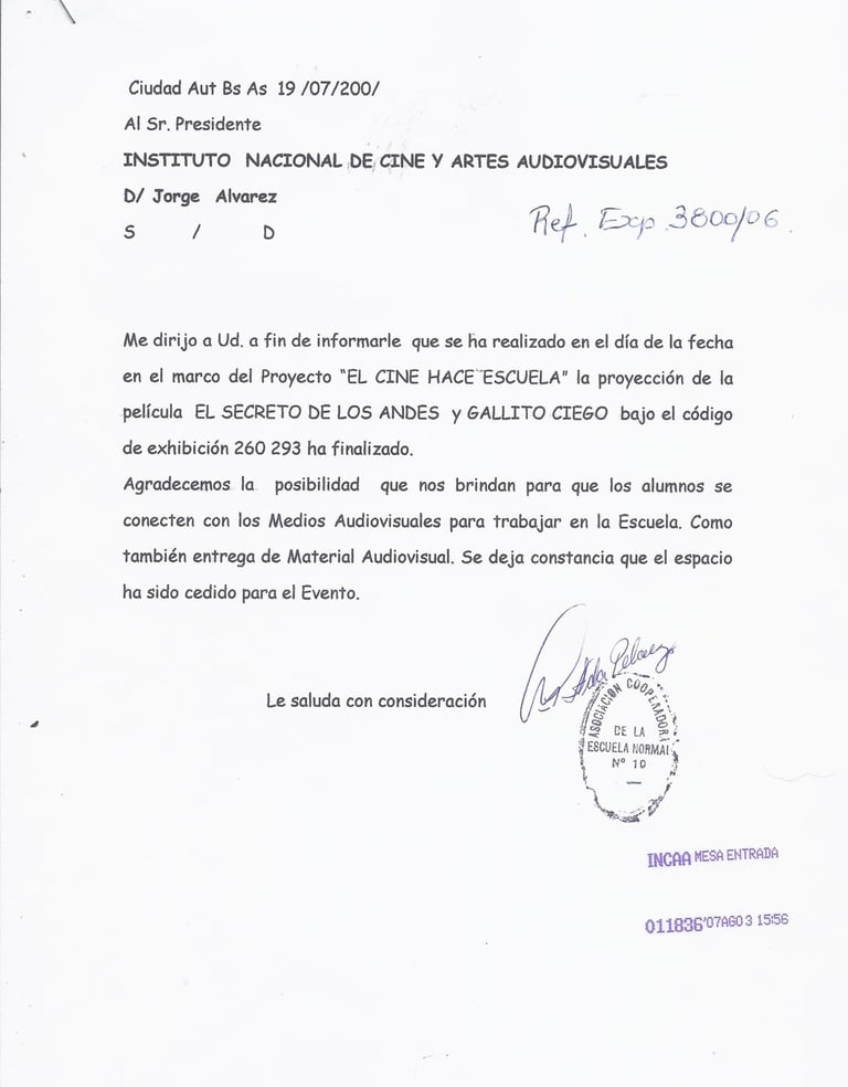 Carta Escuela Normal 10 - Ciudad Autonoma de Bs. As.
