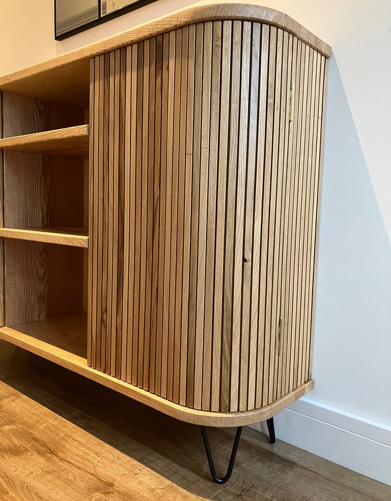 Oak and ash sideboard bookcase curved doors oak strips furniture